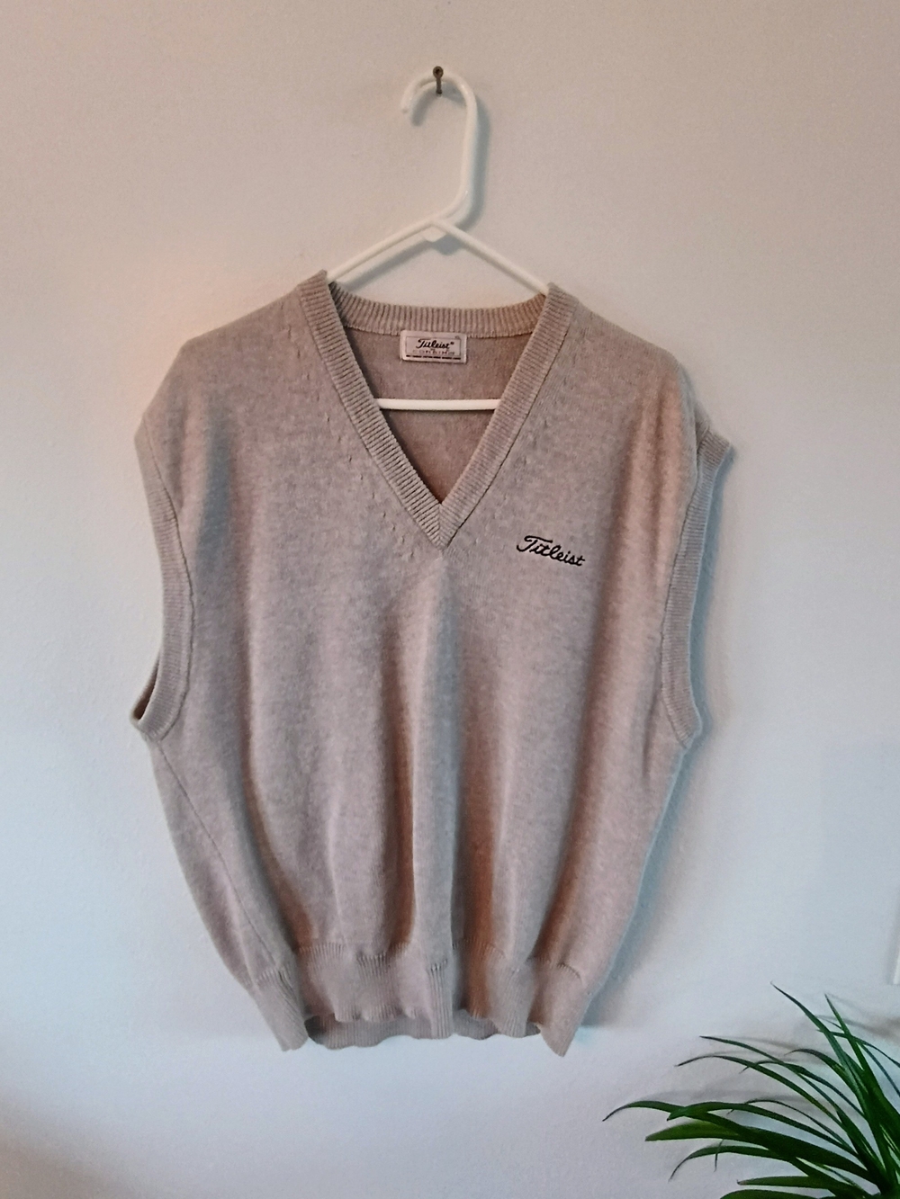 Vintage Titleist Corbin XL 100% Combed Cotton Golf Sweater Vest Beige V Neck